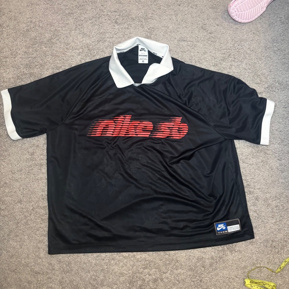 Nike SB Dri-FIT Oversized Jersey Polo Shirt Black White Red Men Large DV9052-010